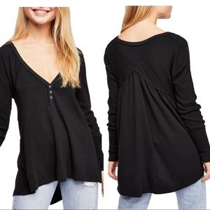 FREE PEOPLE Citrine Black Oversized Thermal Top Sz S